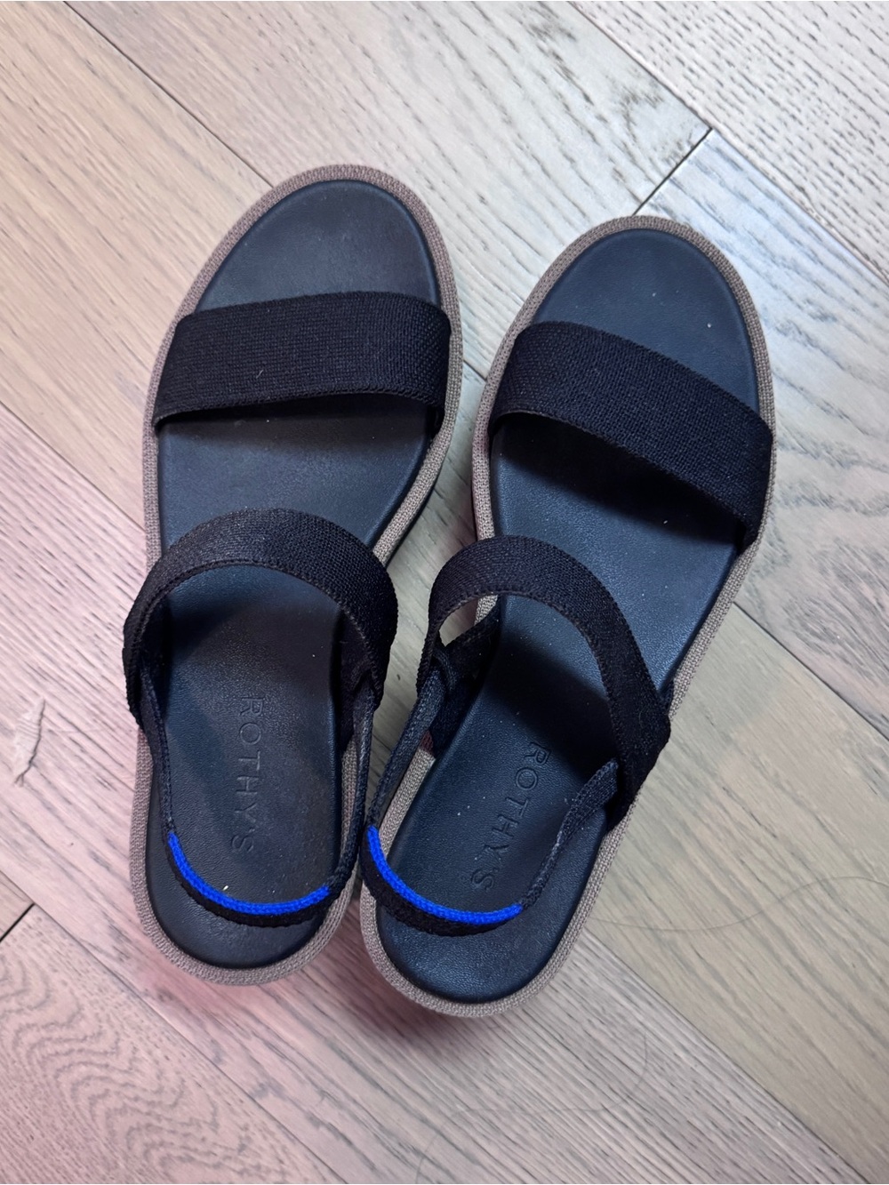 Rothy’s Black Elastic Strap Platform Sandals. Size 7.5